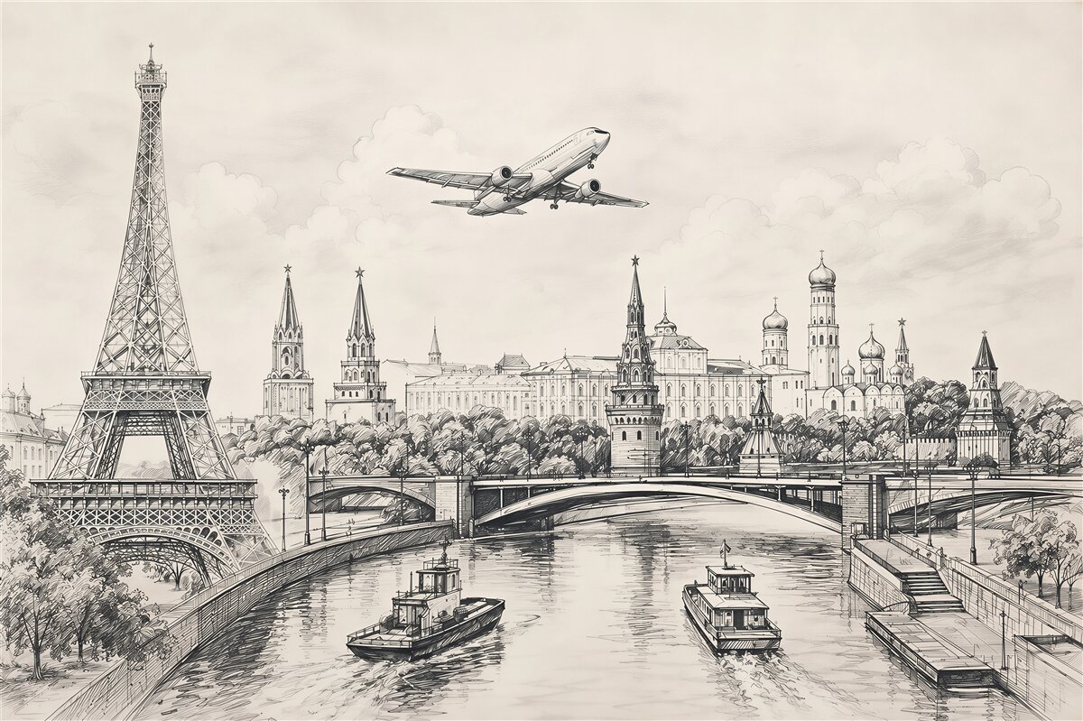 Fotobehang zwart-witte stad op witte baksteen