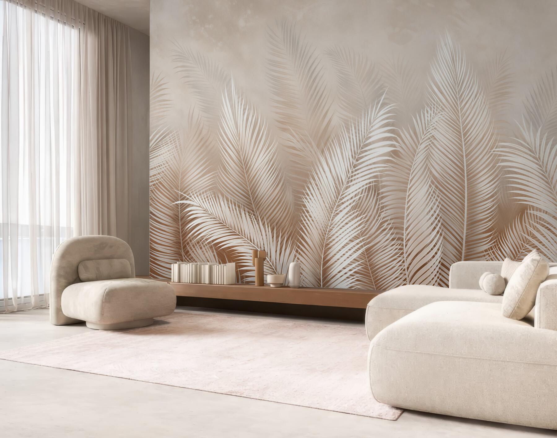 Fotobehang palmbladeren in beige tinten