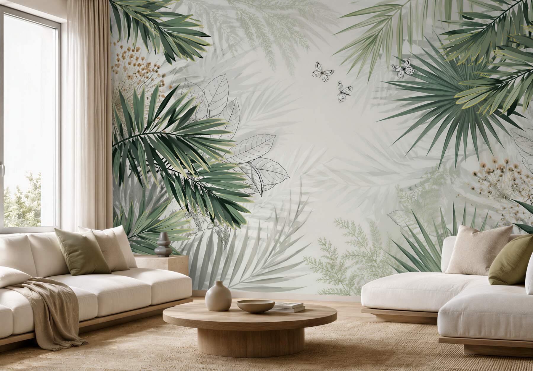 Fotobehang grote takken met groene bladeren