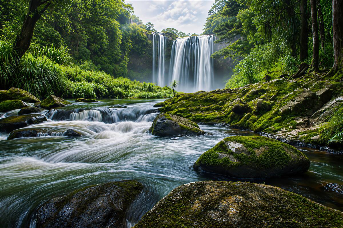Fotobehang prachtige waterval in het bos