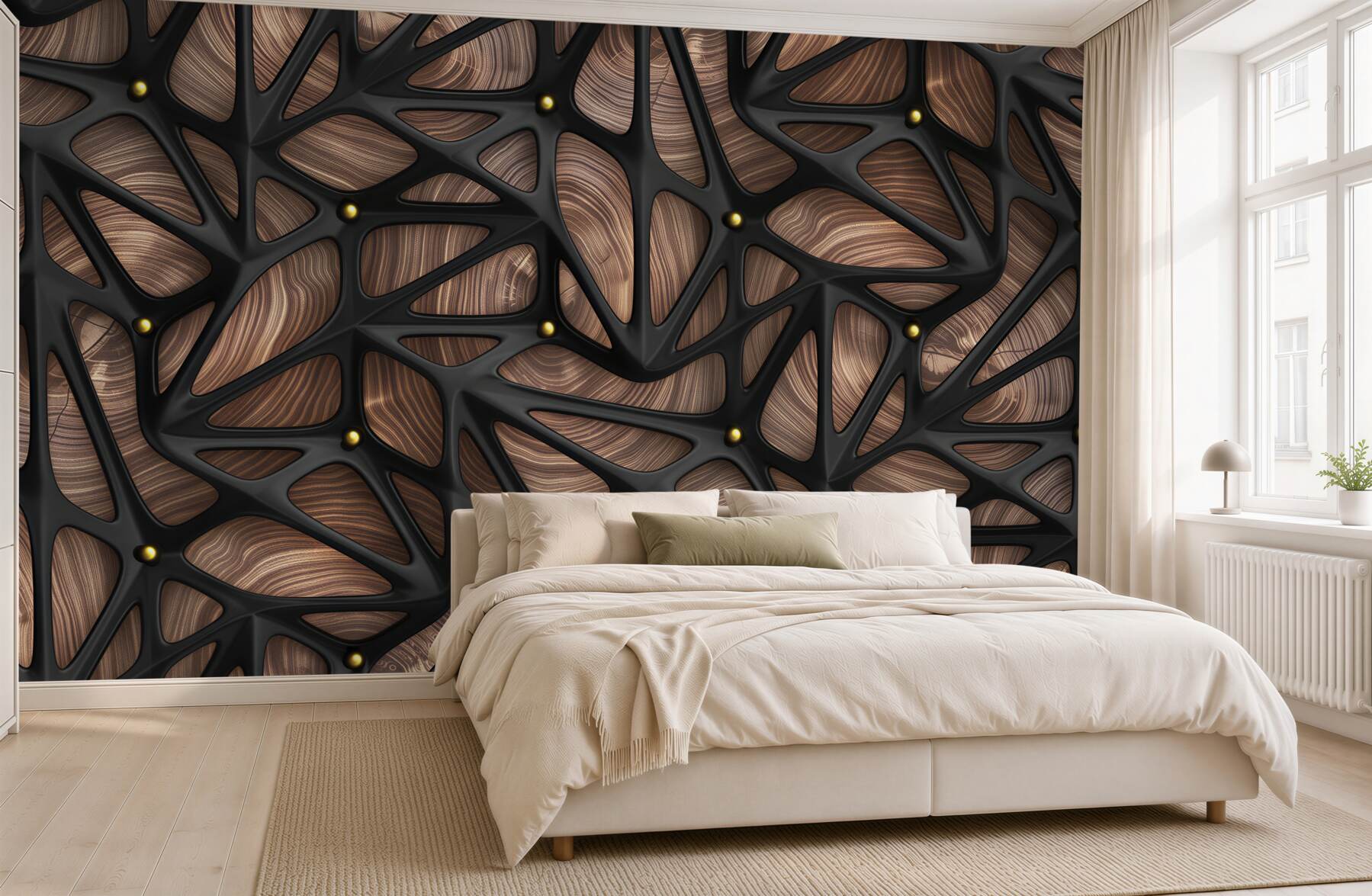 Fotobehang zwart patroon op houten achtergrond