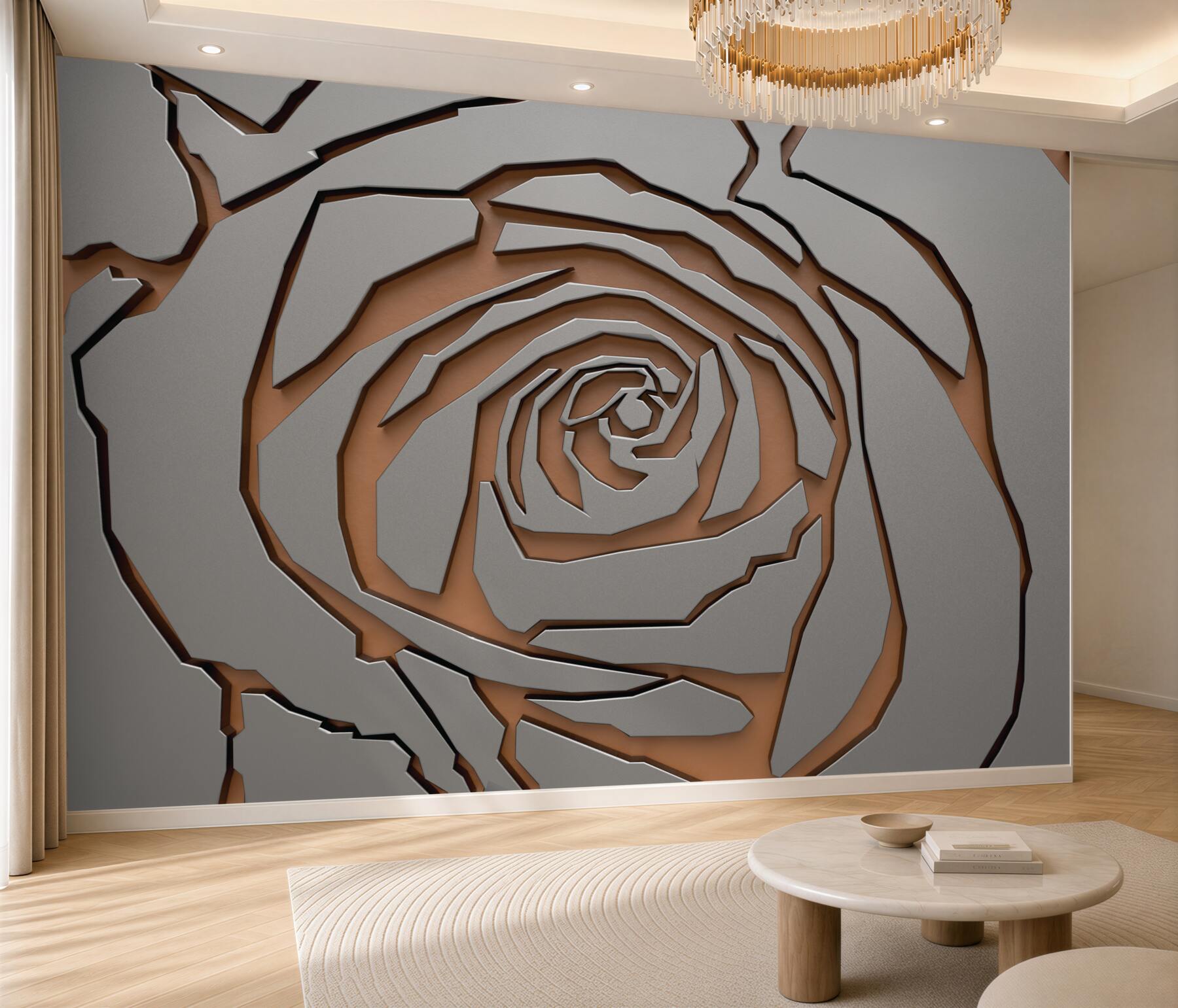 Fotobehang grote roos in de muur gesneden