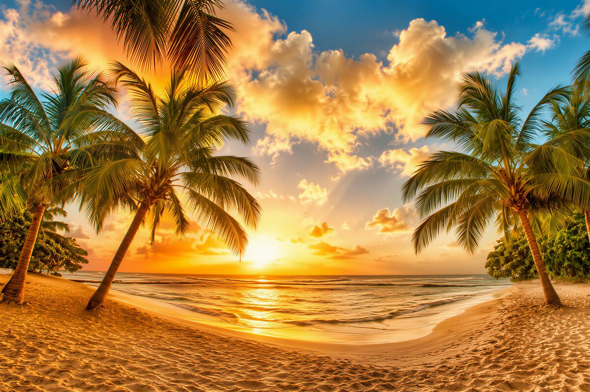 Fotobehang zonsondergang op een eiland