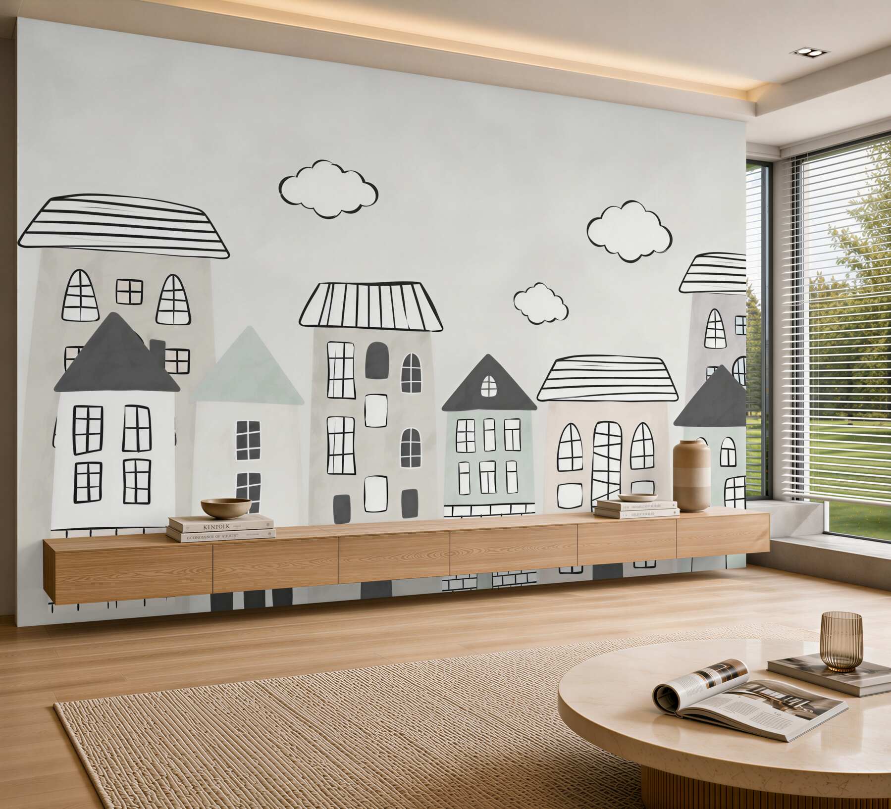 Fotobehang willekeurig getekende huizen