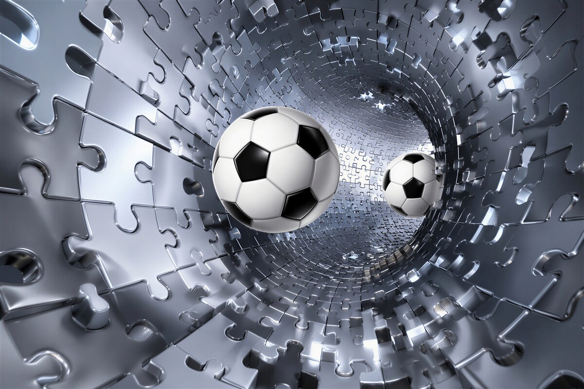 Fotobehang voetbal in een wervelwind van mozaïekstukken