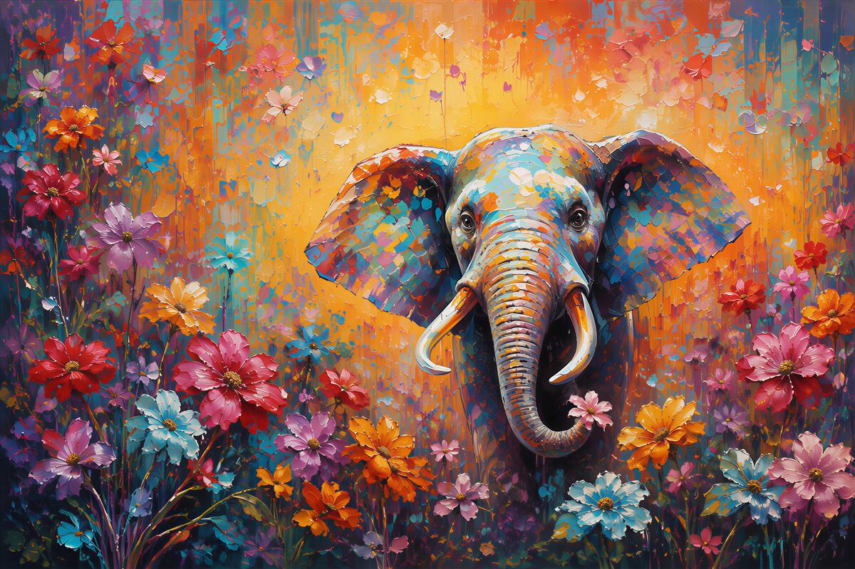 Fotobehang Olifant in kleuren