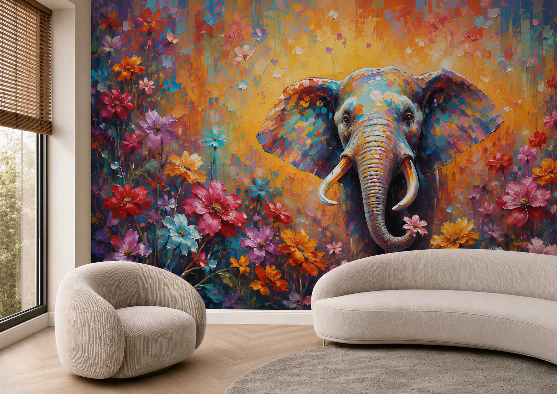 Fotobehang Olifant in kleuren