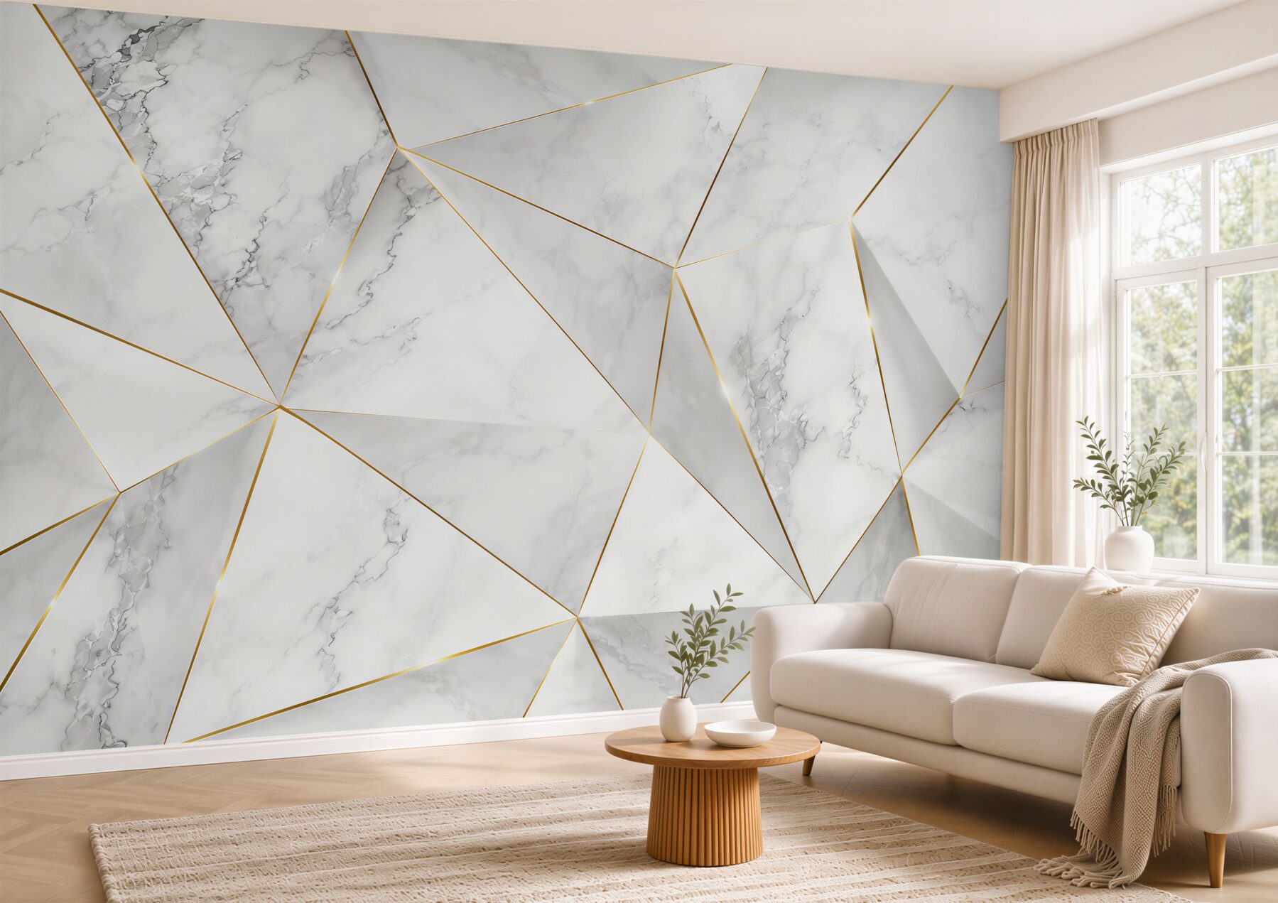 Fotobehang driehoeken met gouden randen op een lichte achtergrond