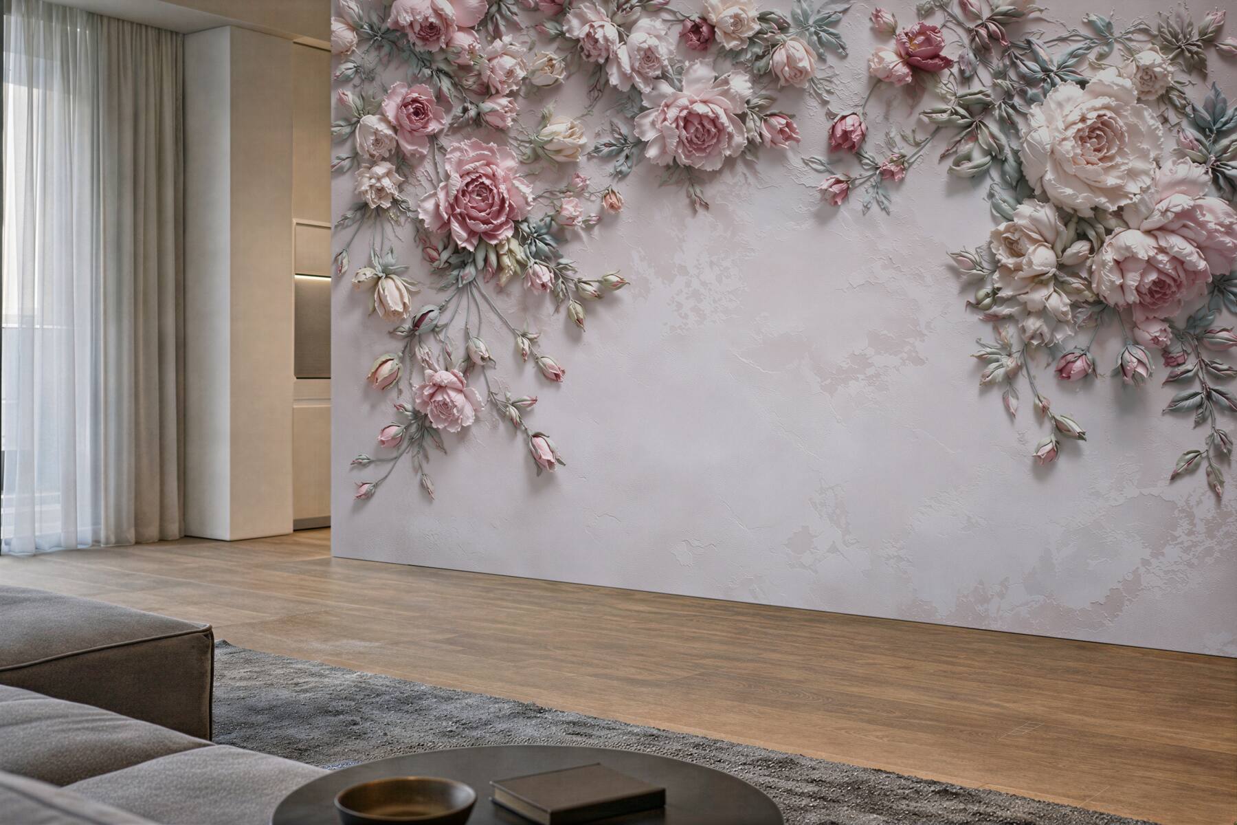 Fotobehang bloeiende bloemen in een mistige ochtend