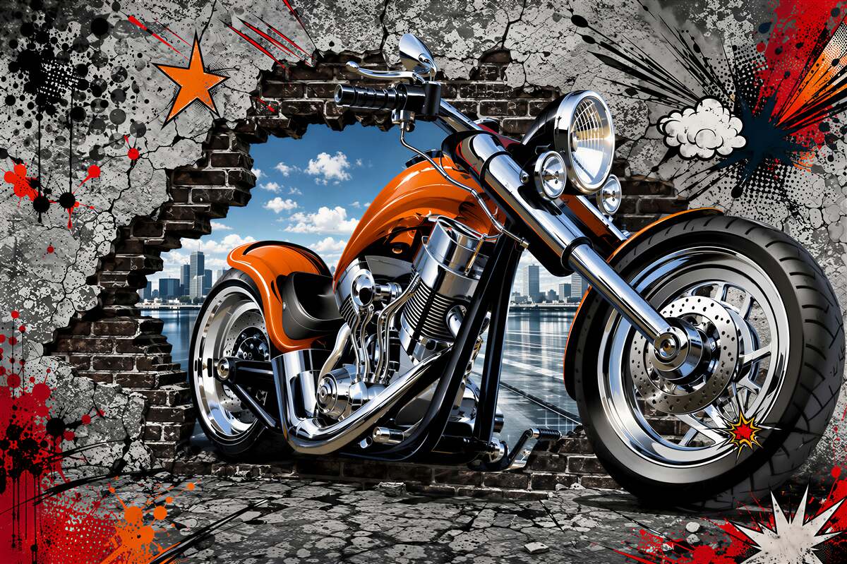 Fotobehang graffiti op motorfiets