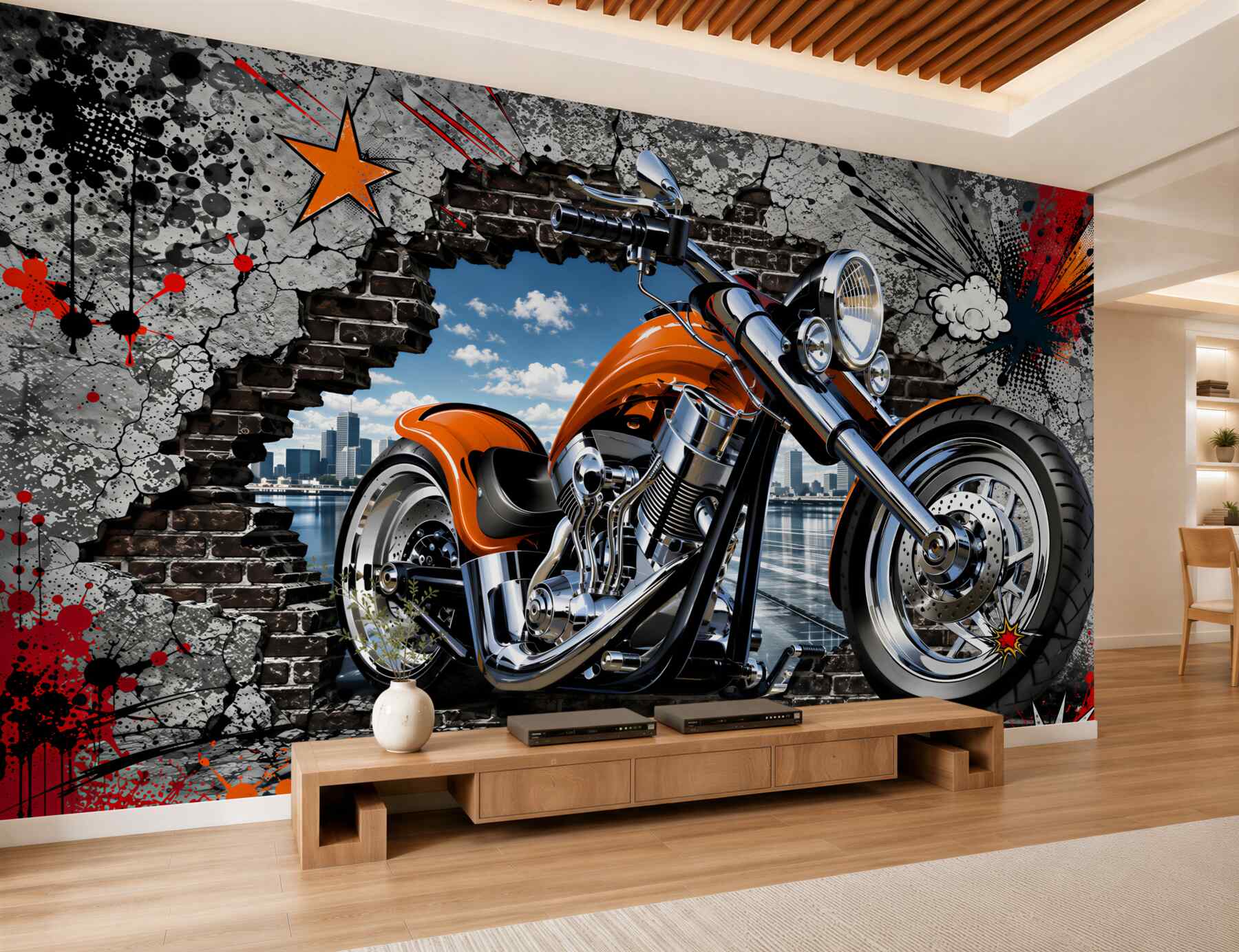 Fotobehang graffiti op motorfiets