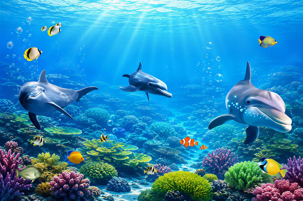 Fotobehang Dolfijnen in het aquarium
