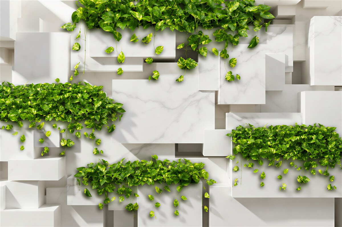 Fotobehang Bloempot, Muur en Groen