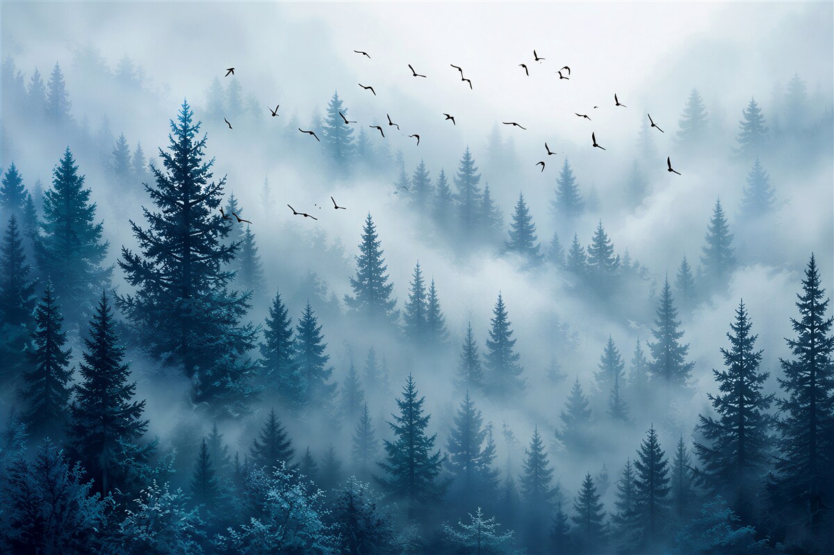 Fotobehang bos in de mist