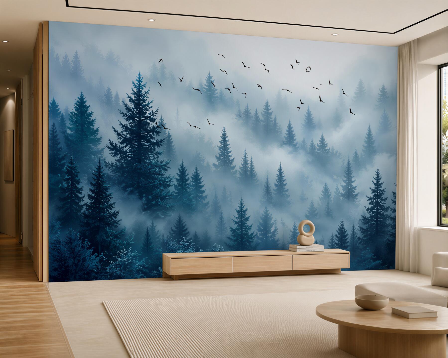 Fotobehang bos in de mist