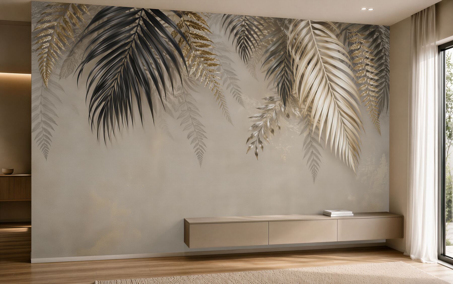 Fotobehang gouden palmbladeren