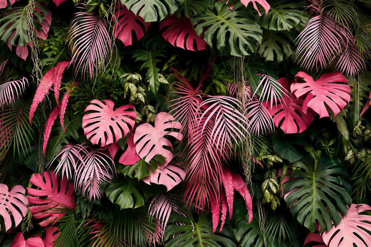 Fotobehang roze palmbladeren