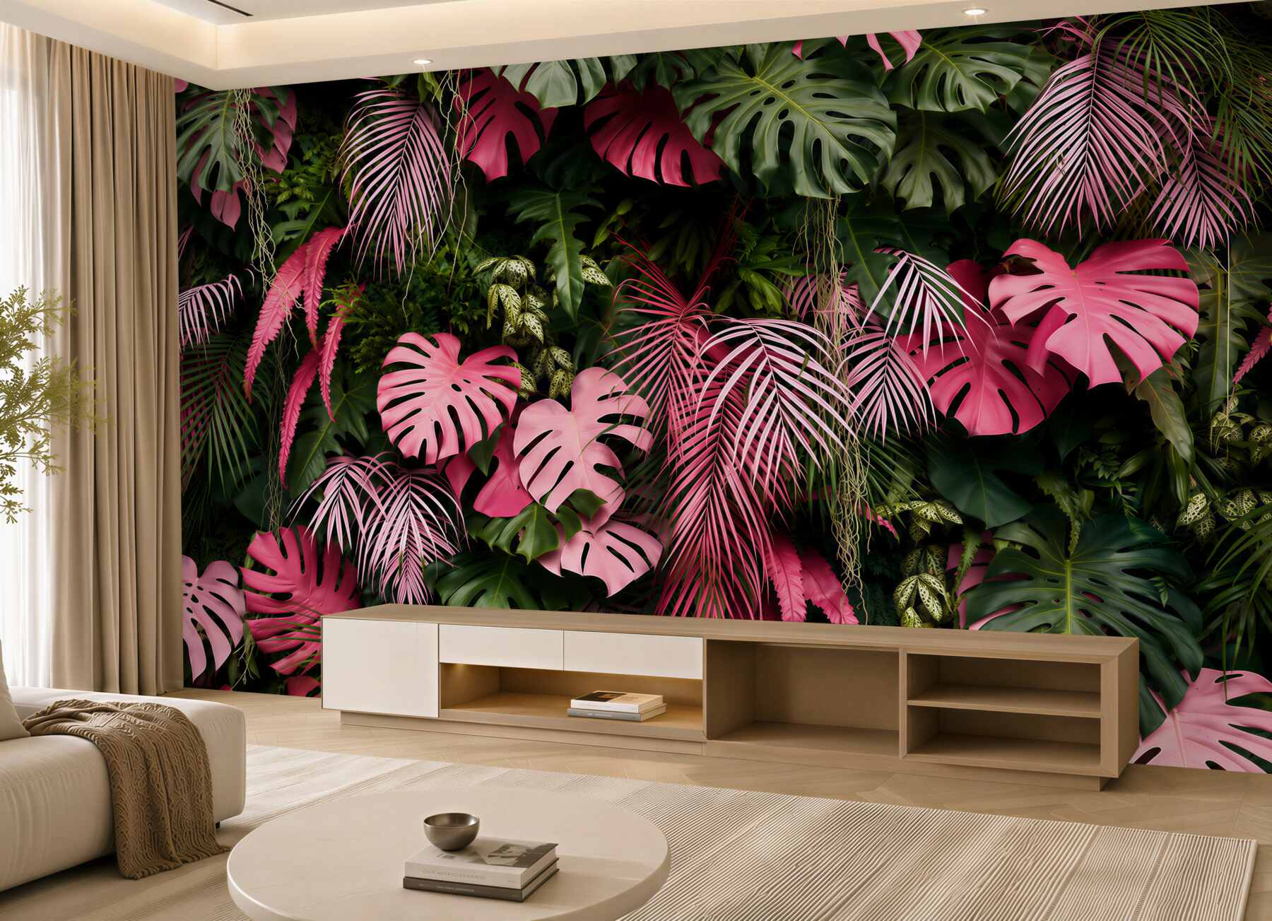 Fotobehang roze palmbladeren