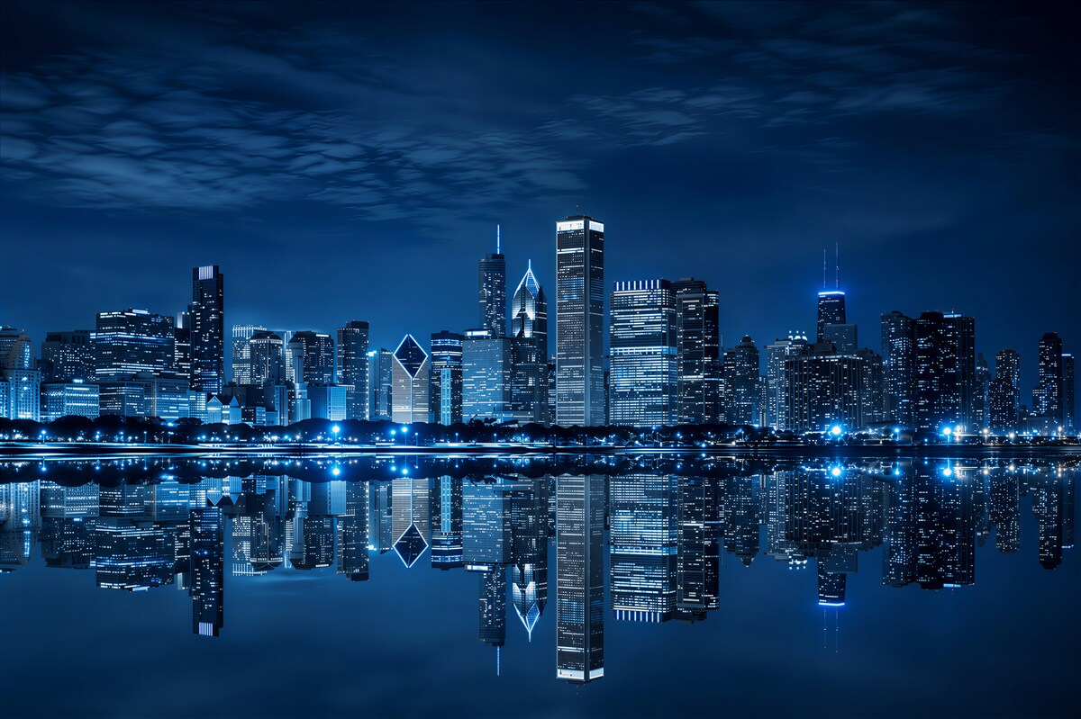 Fotobehang blauwe stad