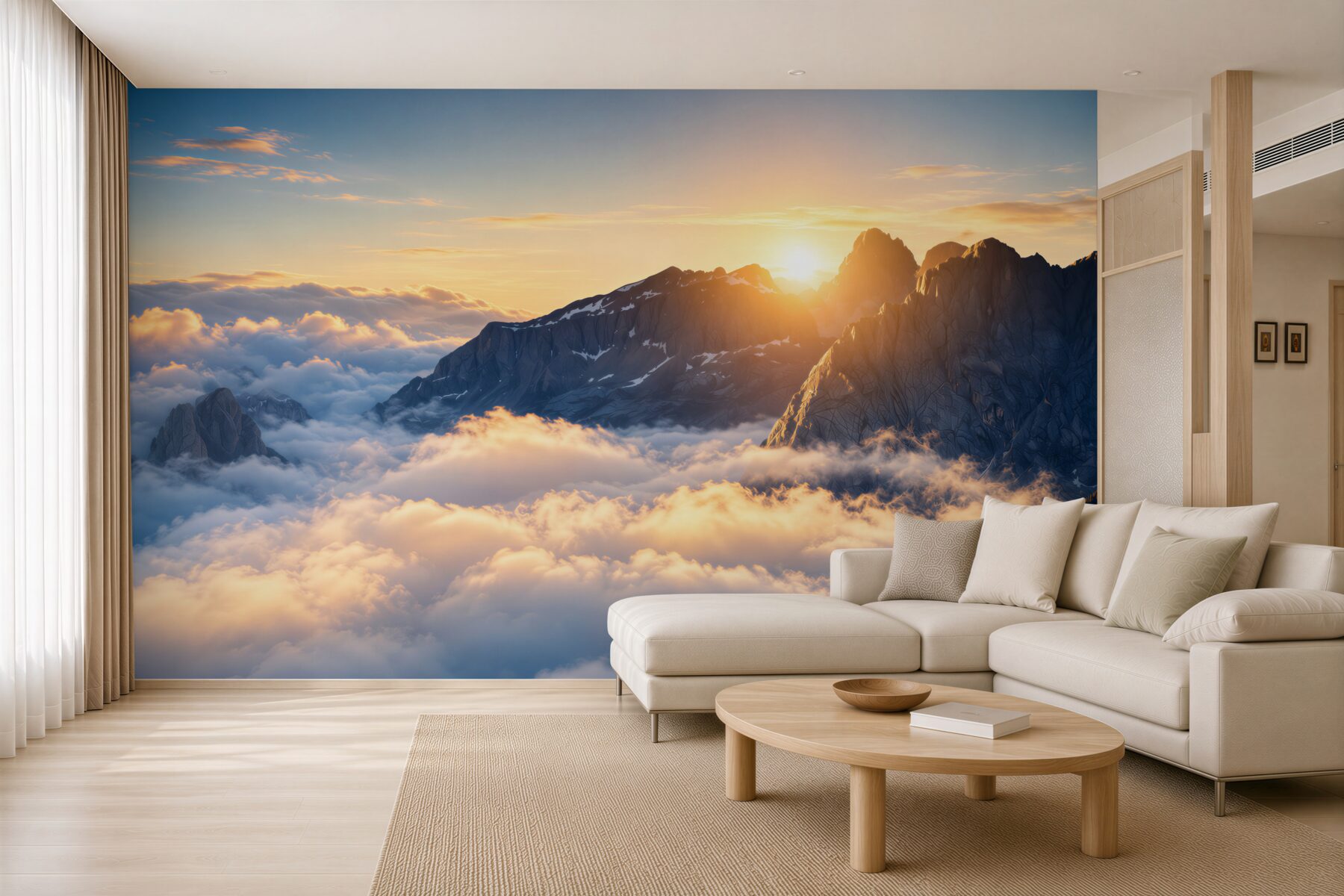 Fotobehang bos zonsondergang in de bergen