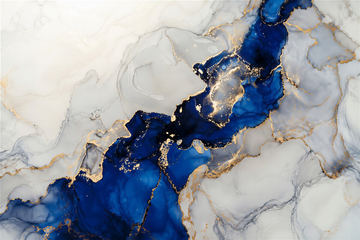 Fotobehang blauwe vlekken met gouden rand
