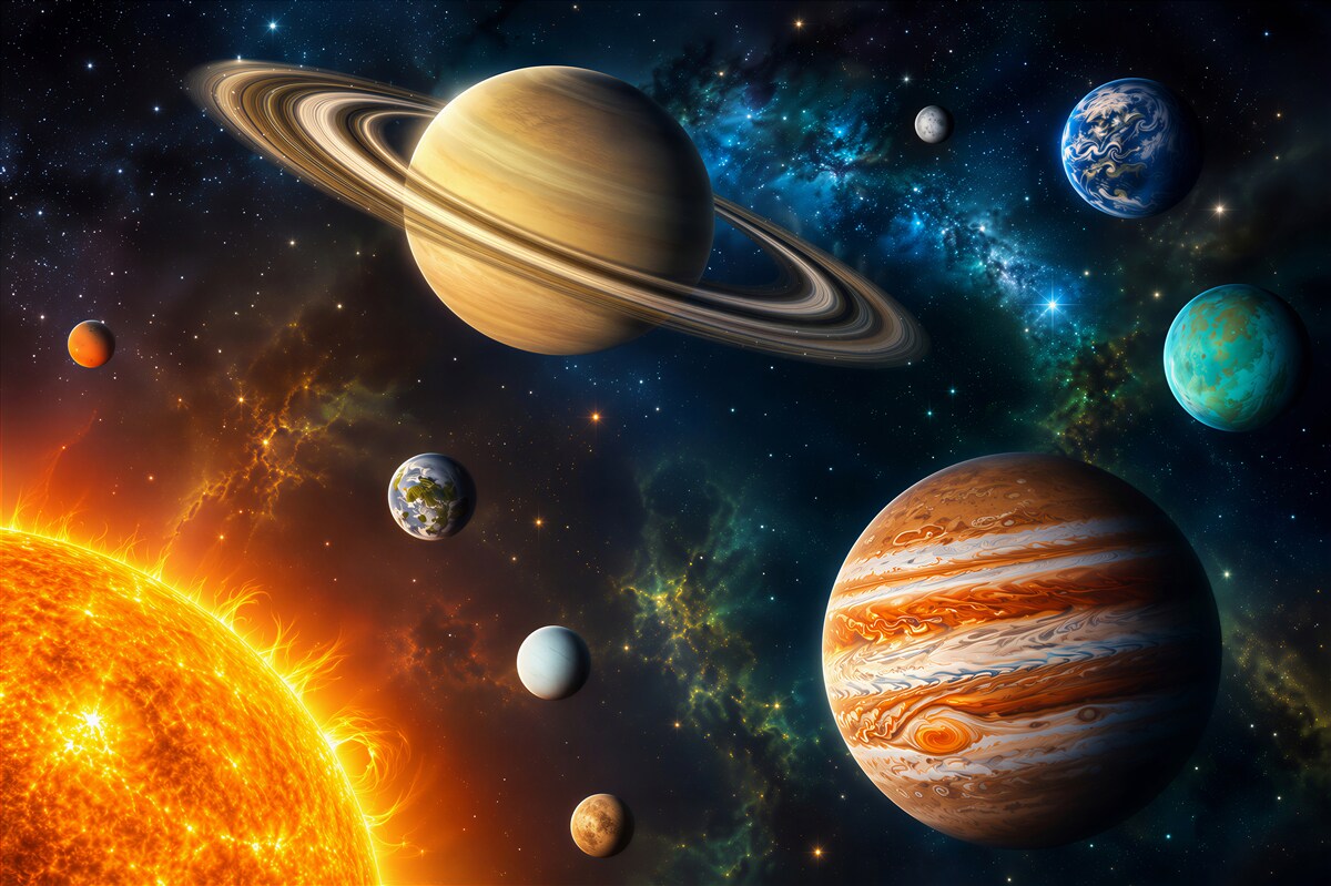 Fotobehang planeten rond de zon