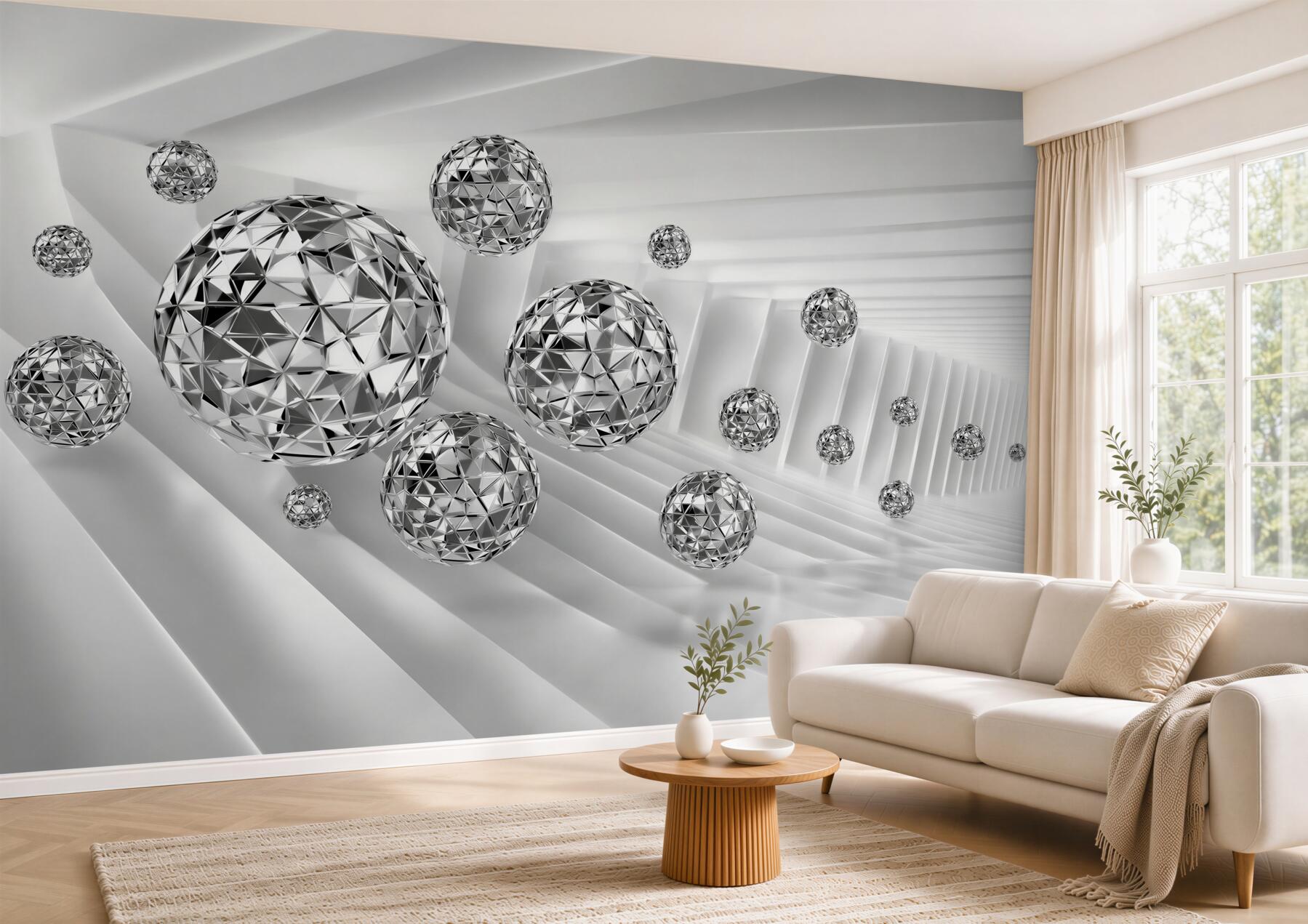 Fotobehang zwevende diamanten in de vorm van een bol