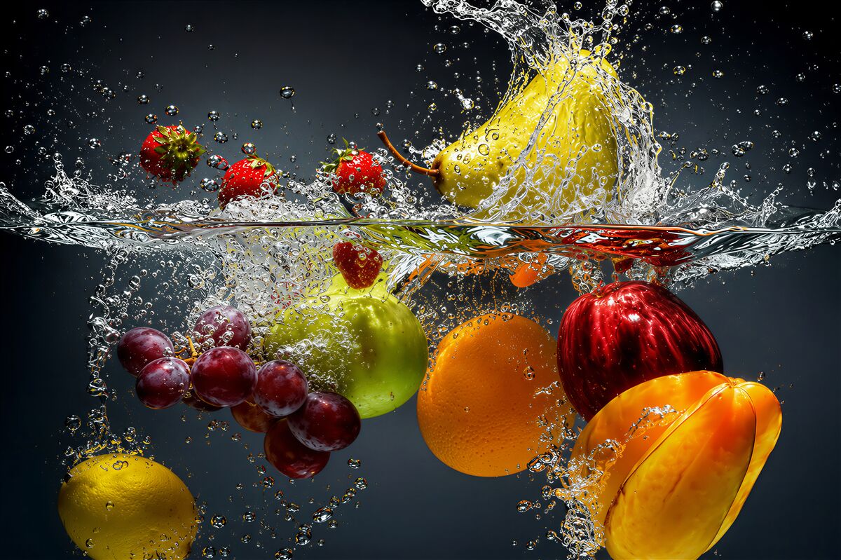 Fotobehang fruit en groenten onder water