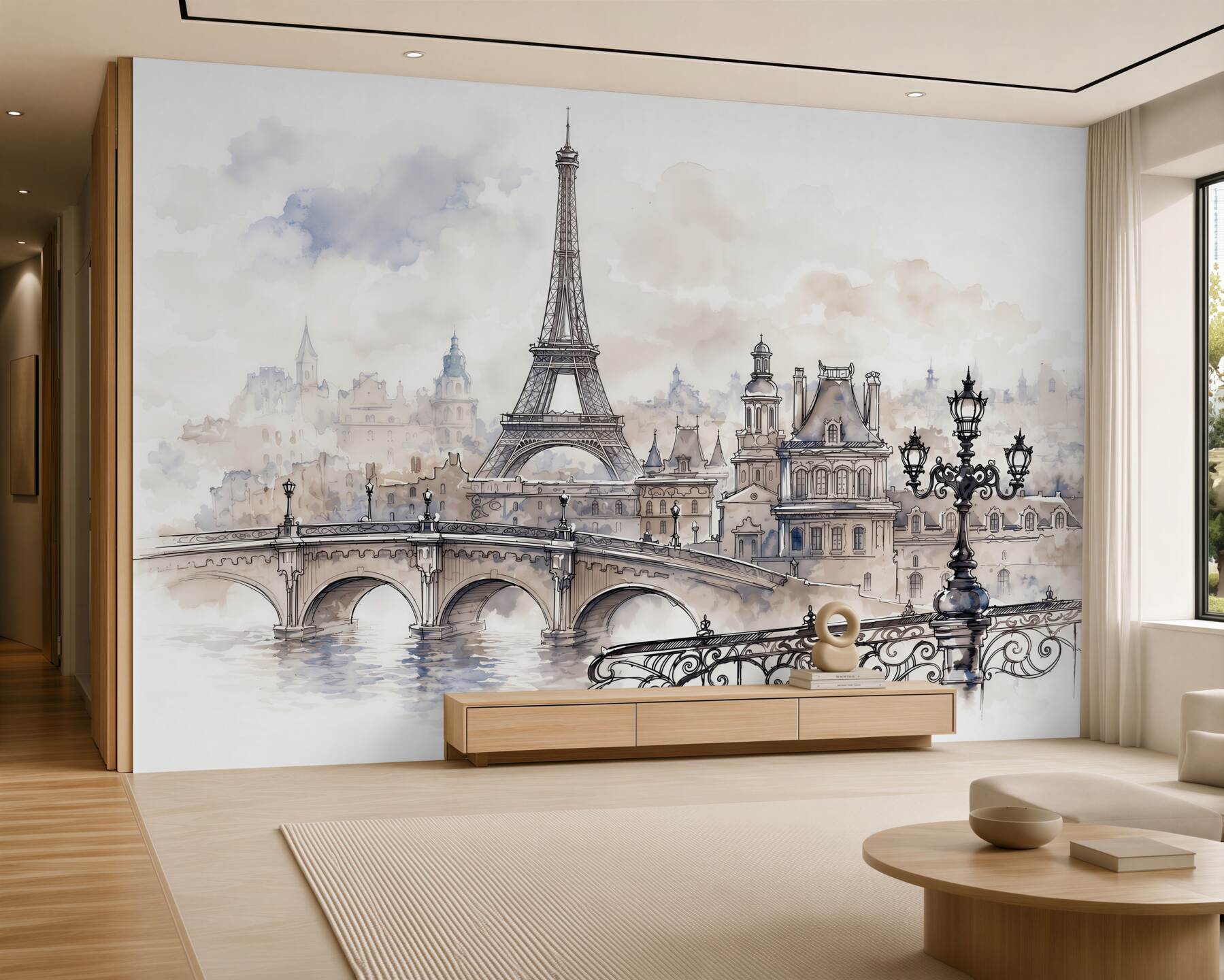 Fotobehang Eiffeltoren en architectuur met potlood