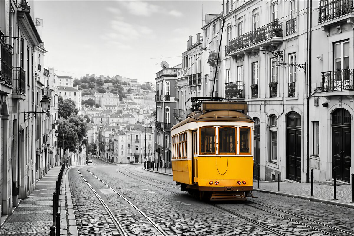 Fotobehang gele tram op de hellingen van San Francisco