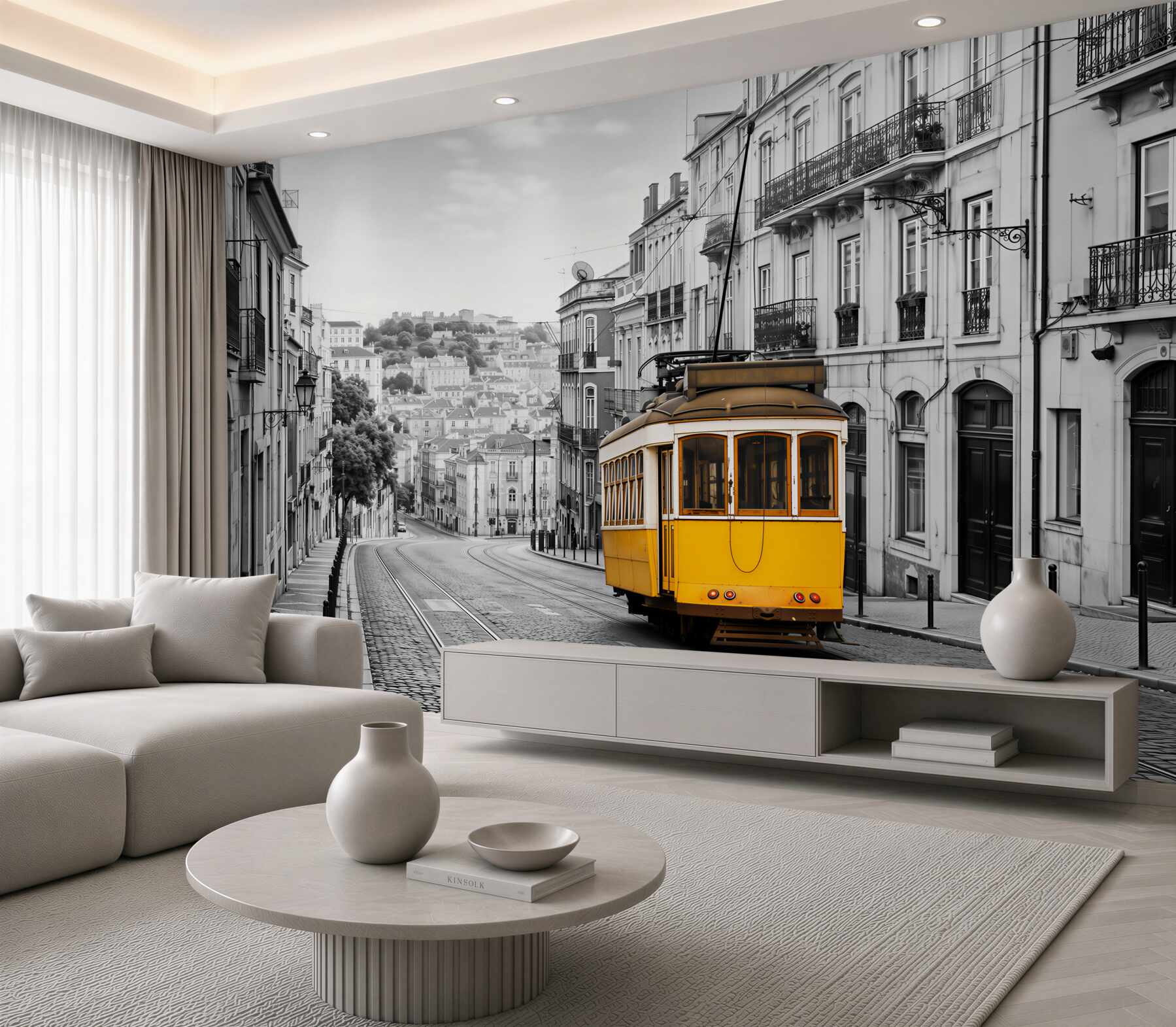 Fotobehang gele tram op de hellingen van San Francisco