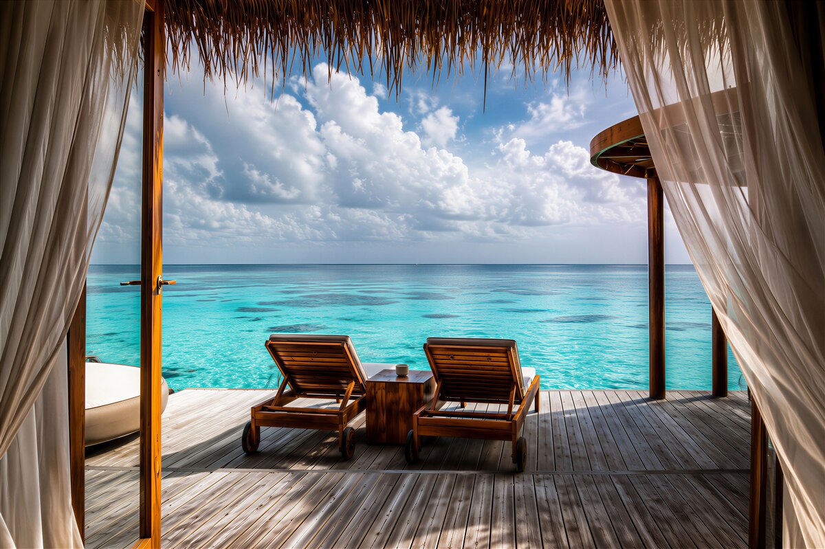 Fotobehang balkon met uitzicht op de oceaan