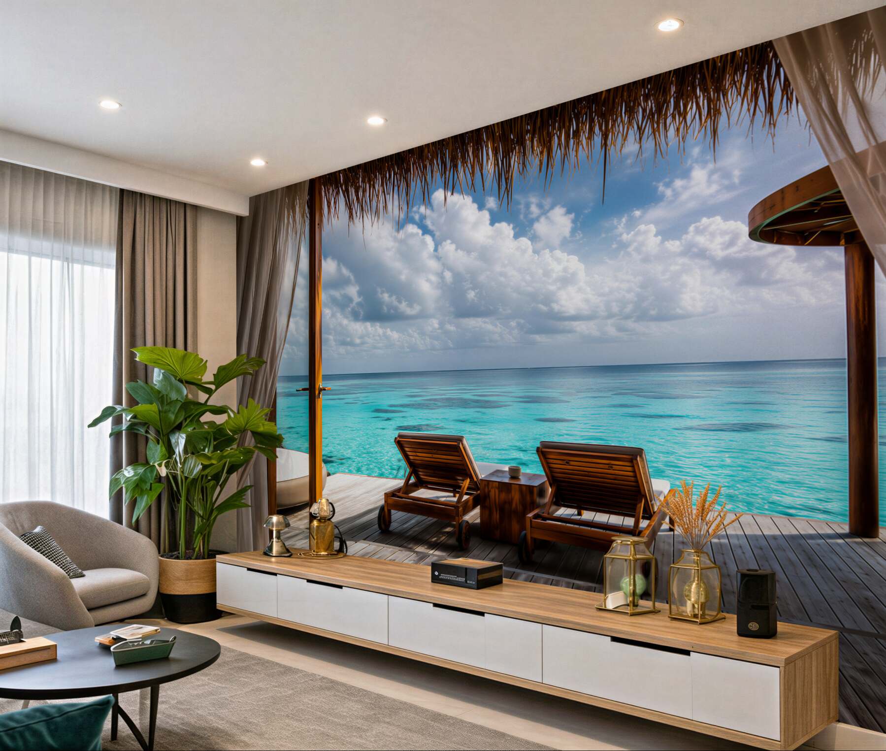 Fotobehang balkon met uitzicht op de oceaan