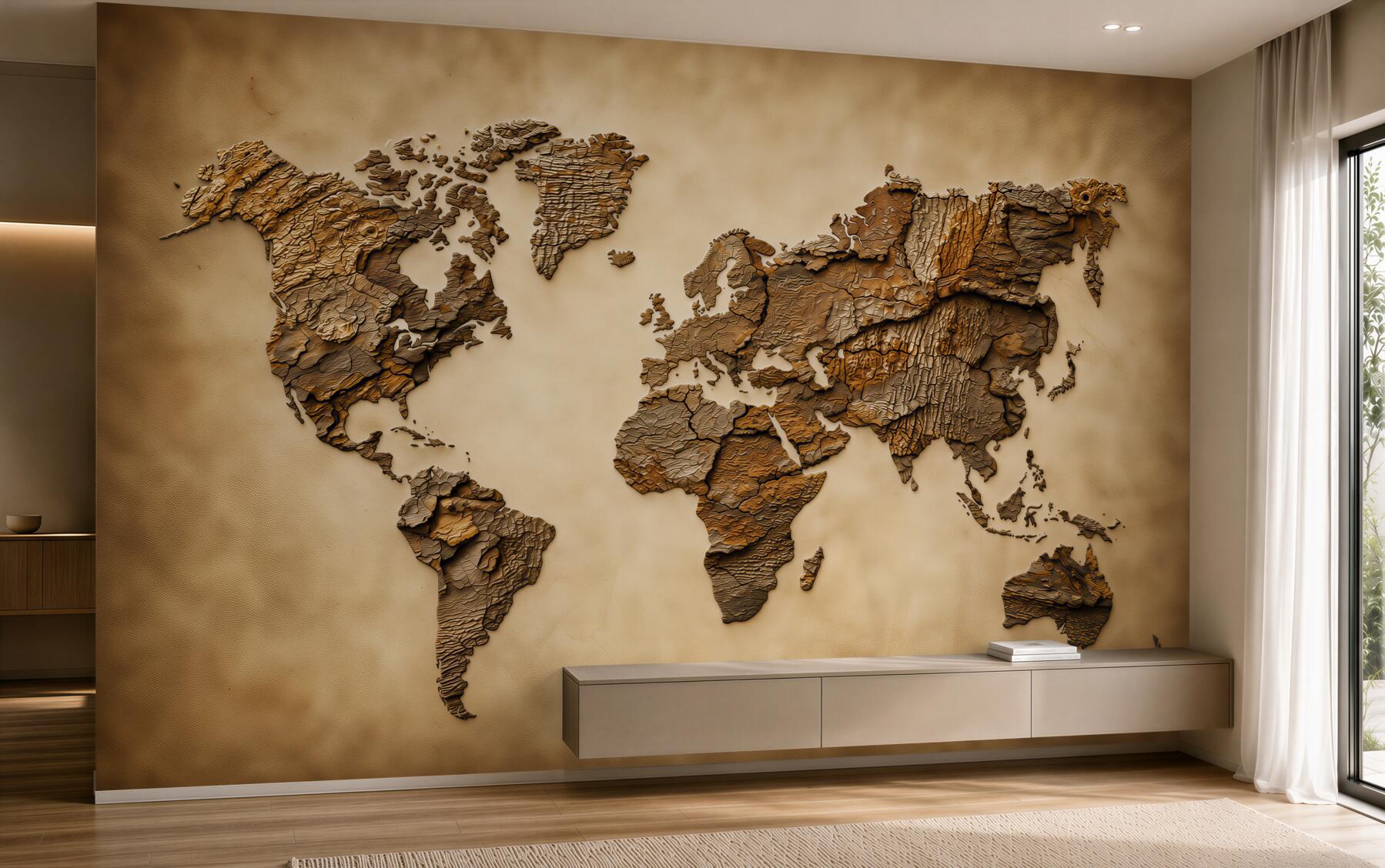 Fotobehang wereldkaart met berghoogtes