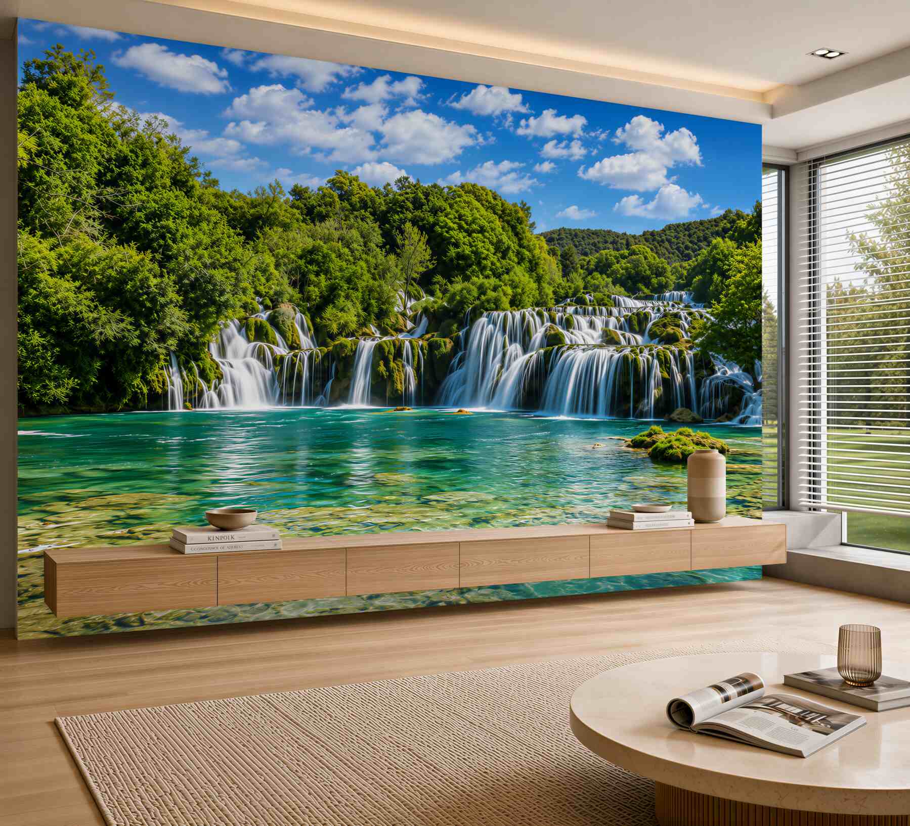 Fotobehang waterval met meerdere watervallen en groen