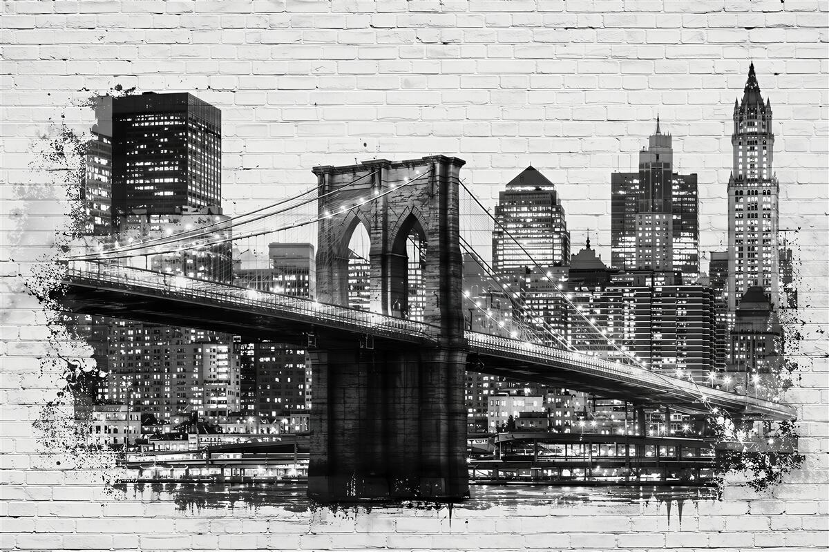 Fotobehang Manhattanbrug met de stad in baksteen