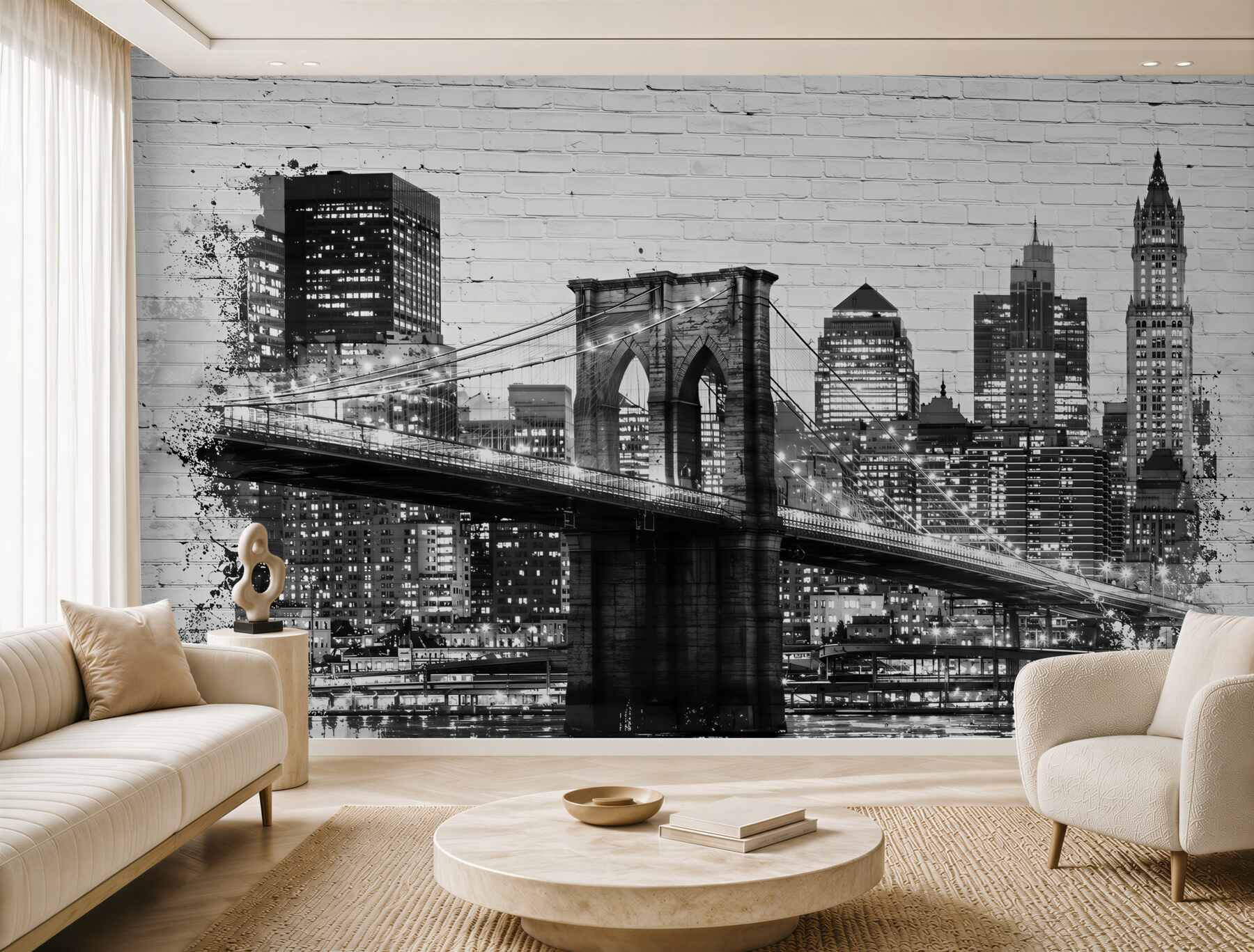 Fotobehang Manhattanbrug met de stad in baksteen