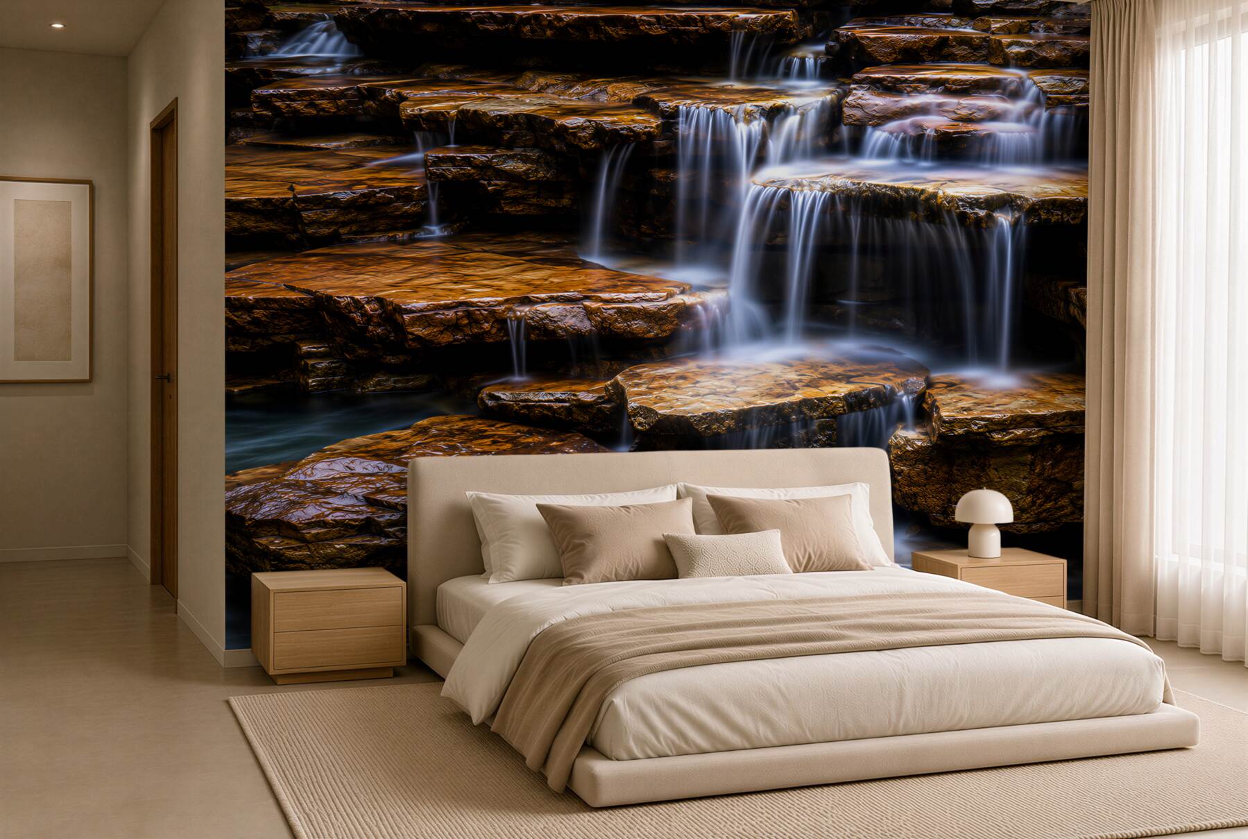 Fotobehang waterval cascade met stenen