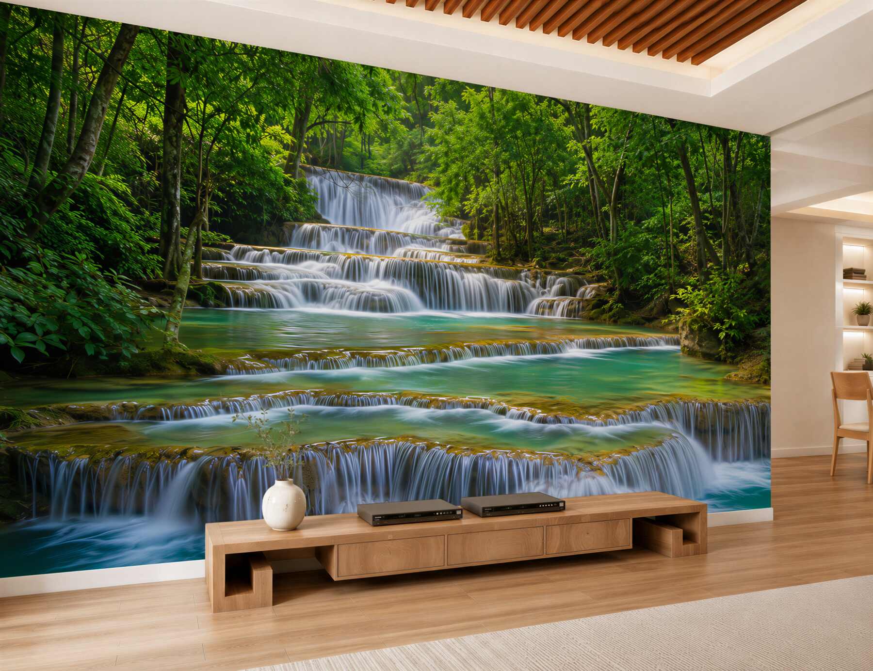 Fotobehang grote waterval met azuurblauw water