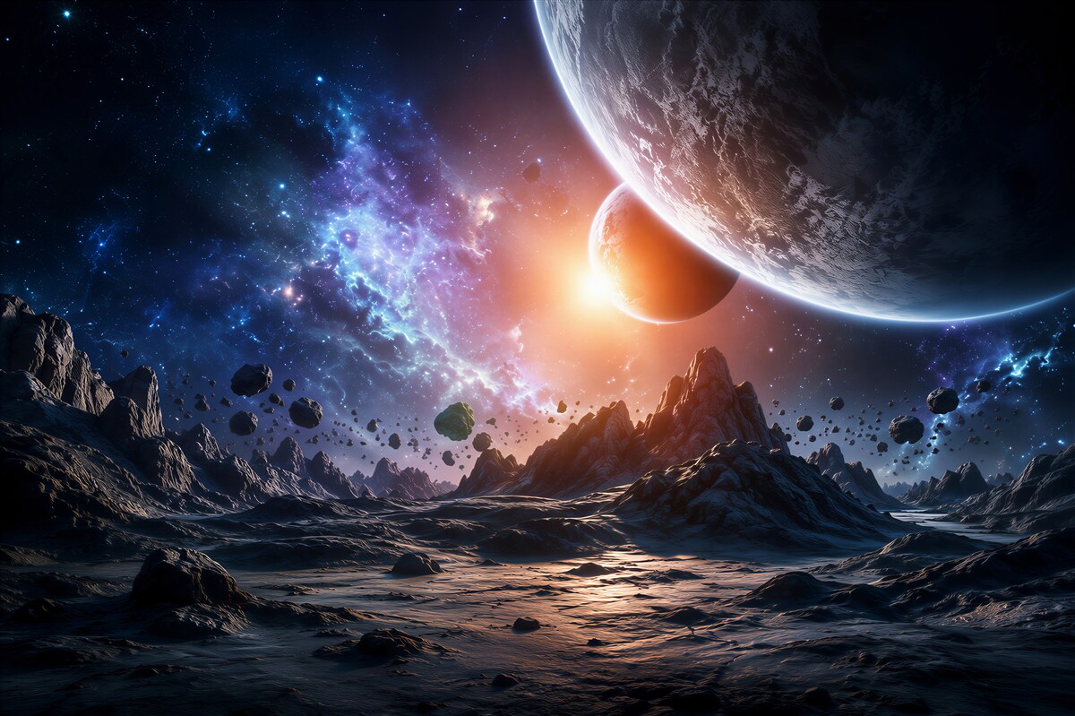 Fotobehang Futuristische ruimtewereld met planeten