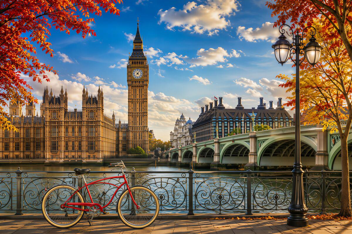 Fotobehang Tower Bridge en Big Ben in de herfst