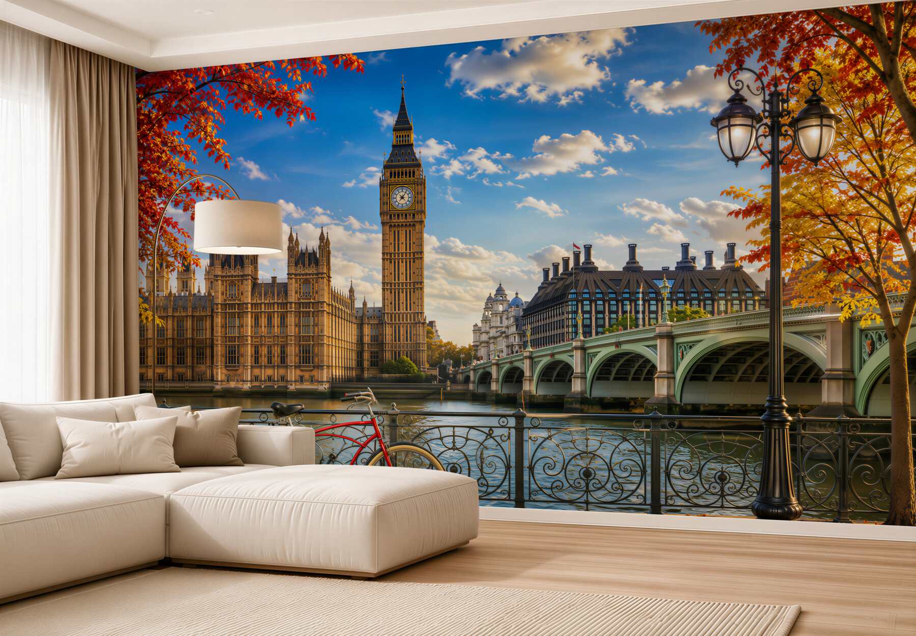 Fotobehang Tower Bridge en Big Ben in de herfst