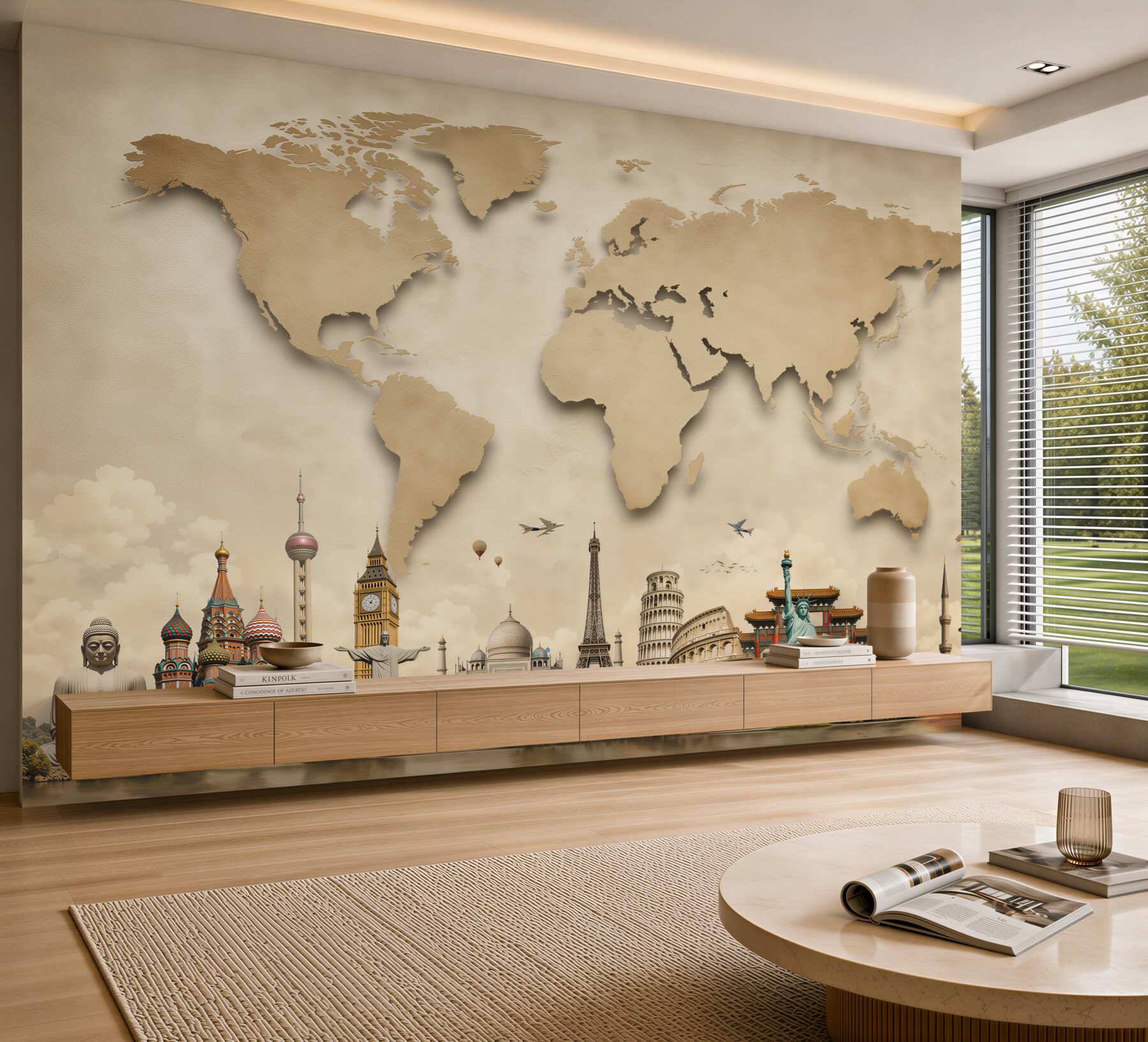 Fotobehang wereldkaart en belangrijkste attracties