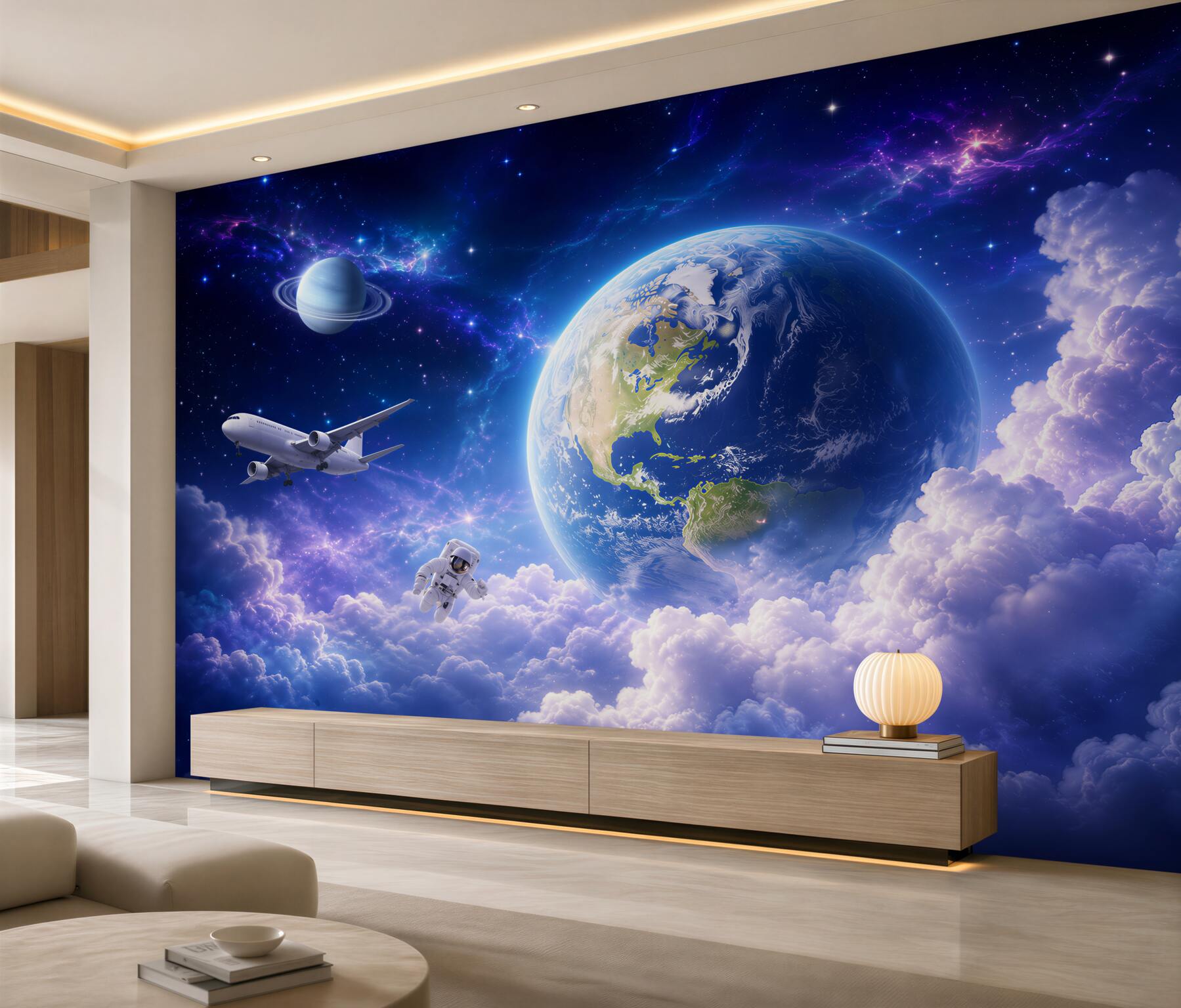 Fotobehang Vliegtuig en astronaut in de ruimte