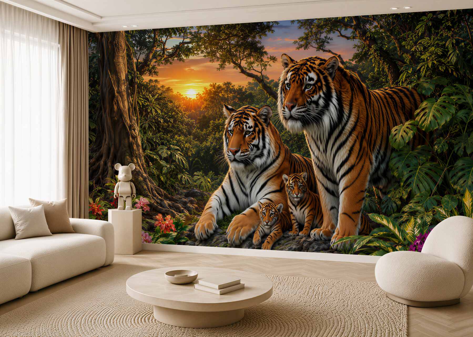 Fotobehang Tijgerfamilie in de jungle