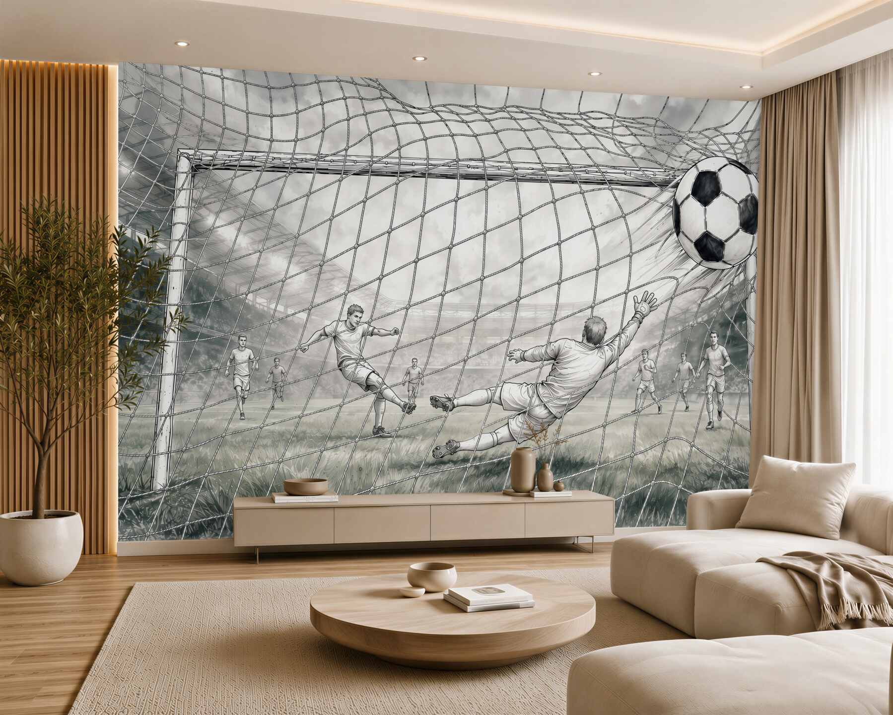 Fotobehang Silhouetten van spelers op het voetbalveld