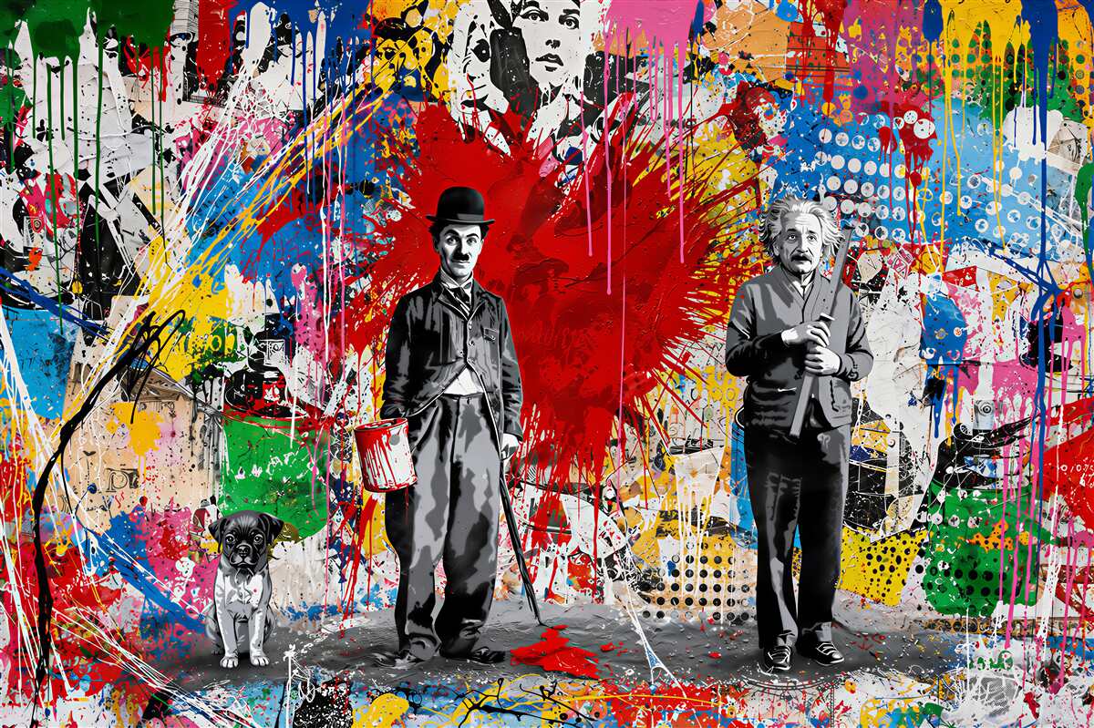 Fotobehang Charlie Chaplin en Einstein
