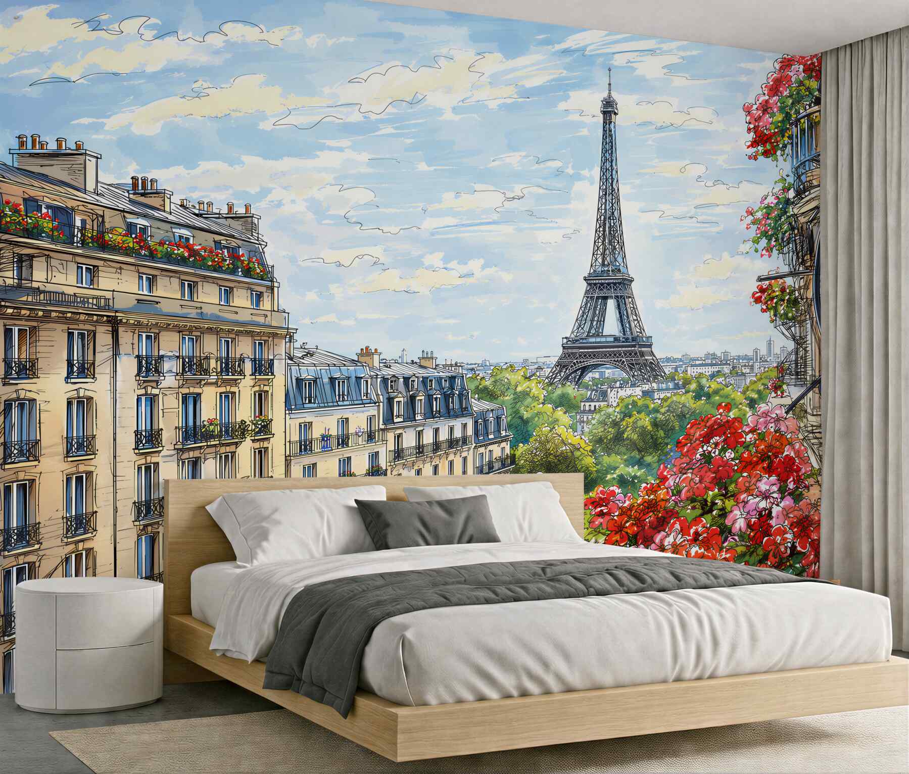 Fotobehang mooi uitzicht op de Eiffeltoren vanaf het balkon