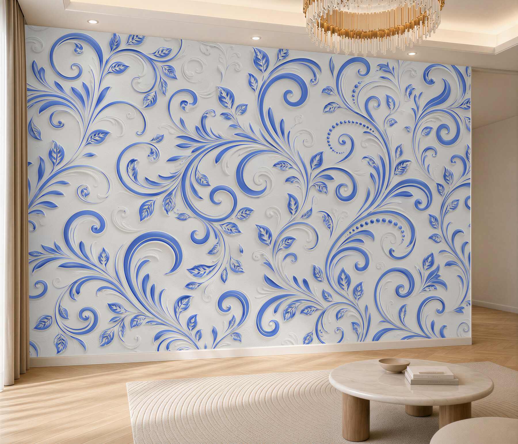 Fotobehang blauwe krullen op een witte achtergrond
