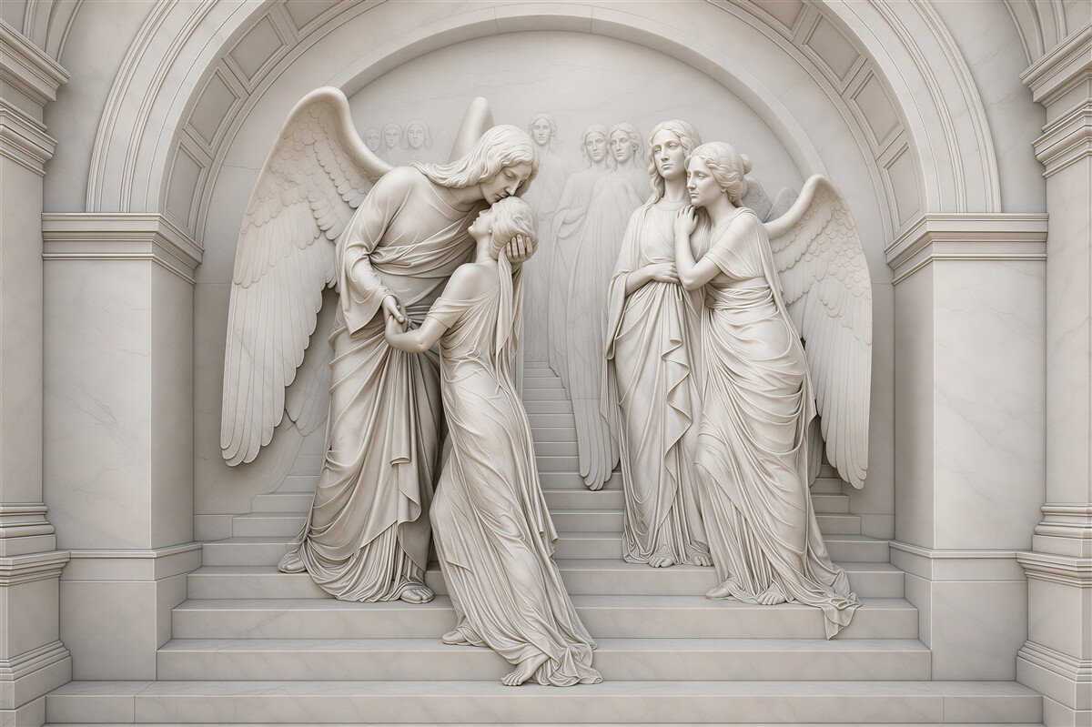 Fotobehang scène van engelensculpturen